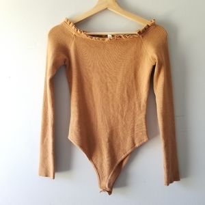Glam Sweater Bodysuit Large Tan